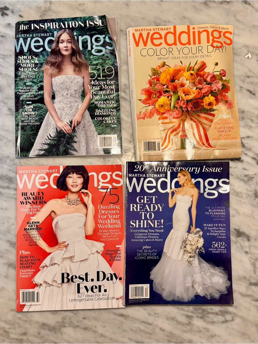 Martha Stewart Weddings Magazines - Blue, Orange, Red, Cream Covers